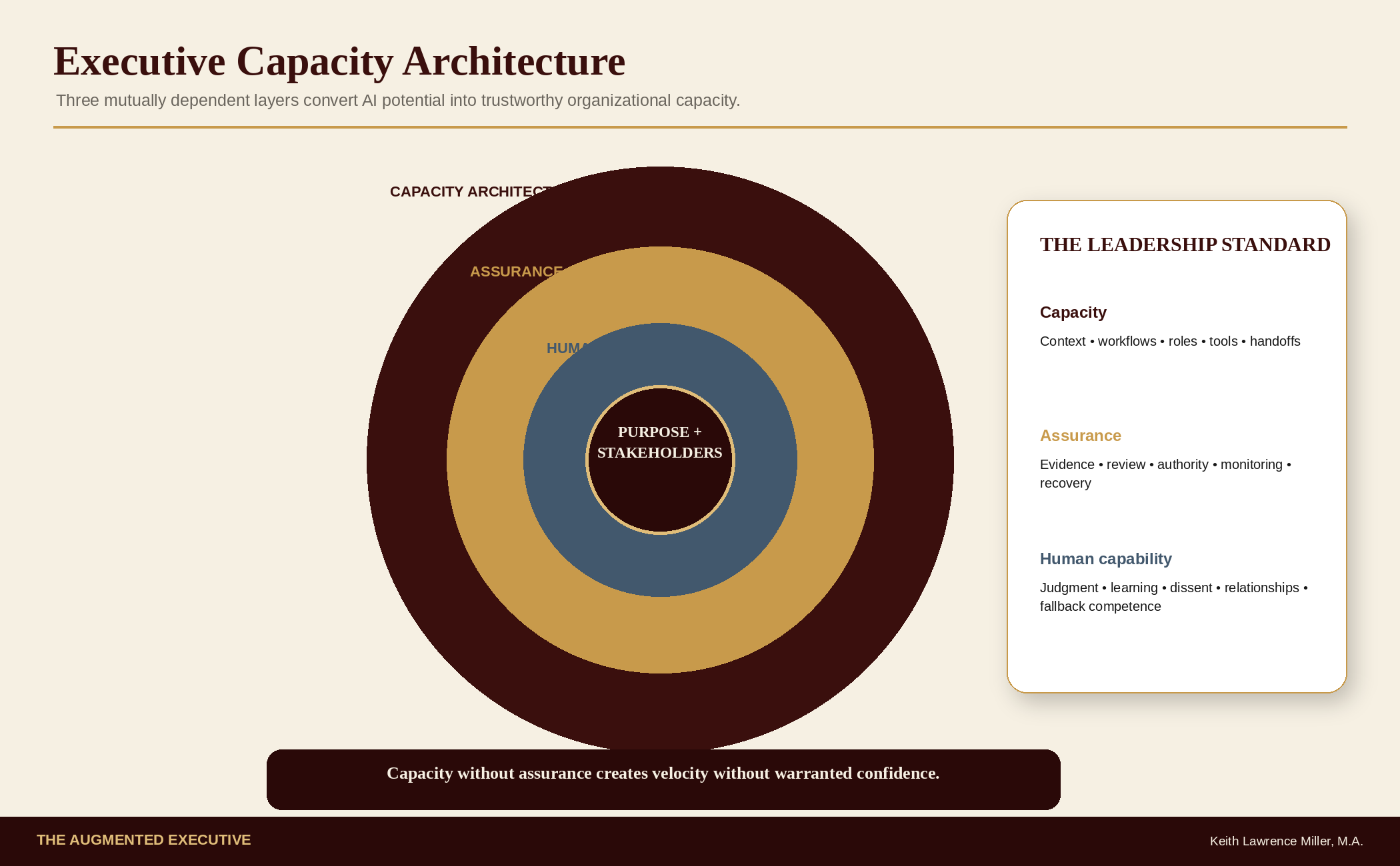 Executive Capacity Architecture showing Capacity Architecture, Assurance Architecture, Human Capability, and purpose and stakeholders