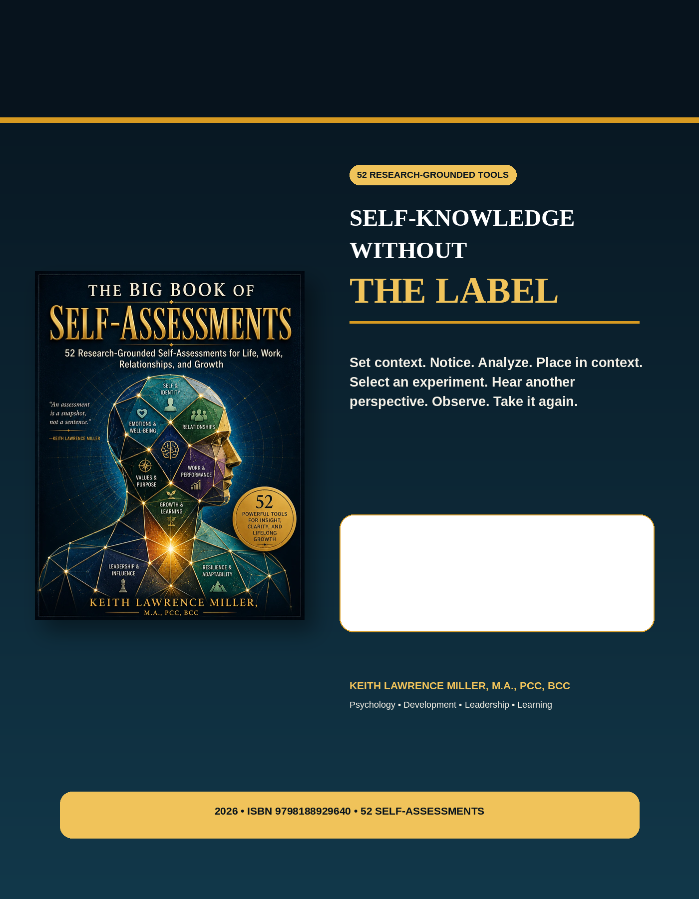 The Big Book of Self-Assessments vertical promotional graphic using the official existing cover