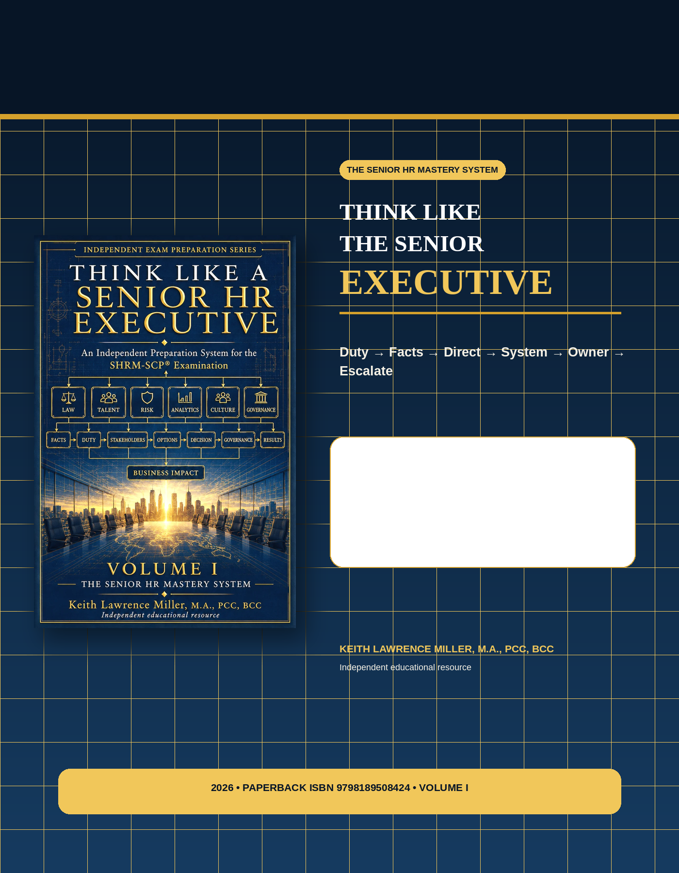 Think Like a Senior HR Executive Volume I vertical promotional graphic using the official existing cover